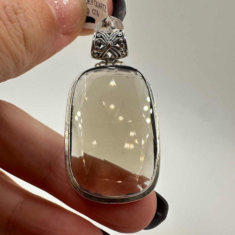 NWT faceted 29x18mm‎ Smoky Quartz pendant in solid Bali sterling silver! - Picture 8 of 14